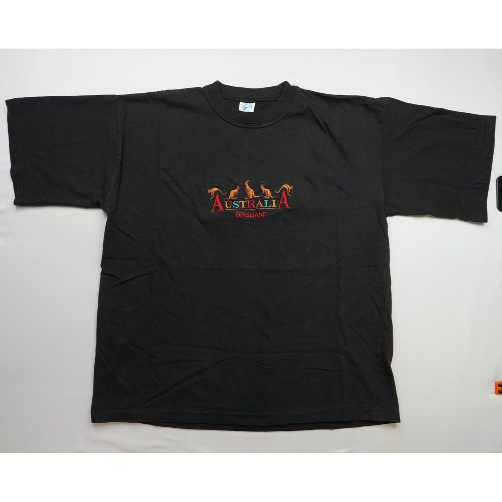VTG Vintage Australian T-Shirt Mens Sz XL Black Brisbane Kangaroo Embroidered